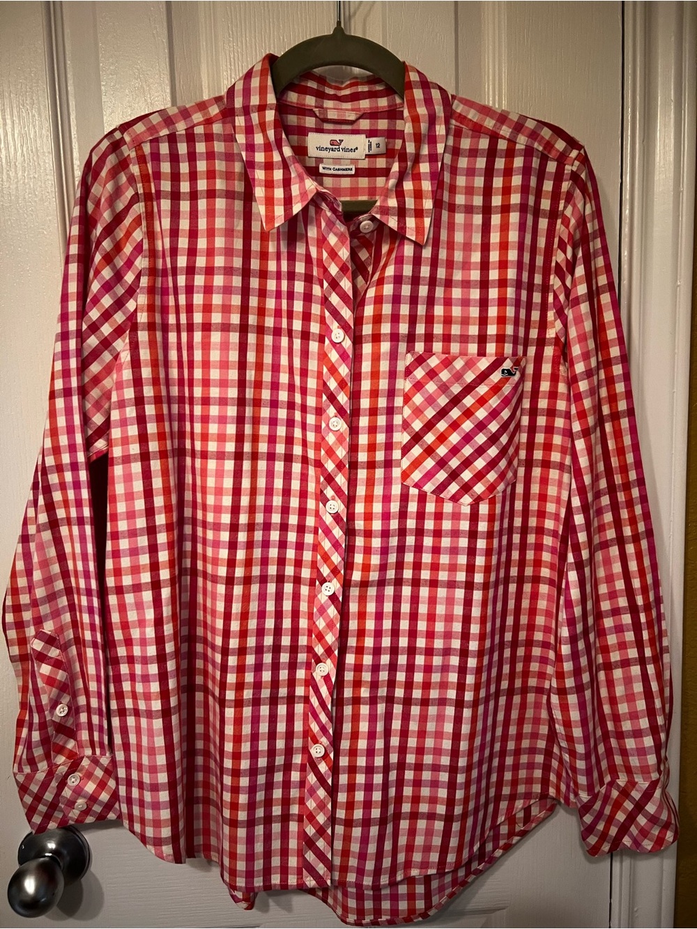 Vineyard Vines Cashmere Blend Pink Gingham Plaid Shirt Size 12 Whale